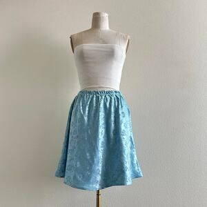 handmade blue satin victorian print mini skirt